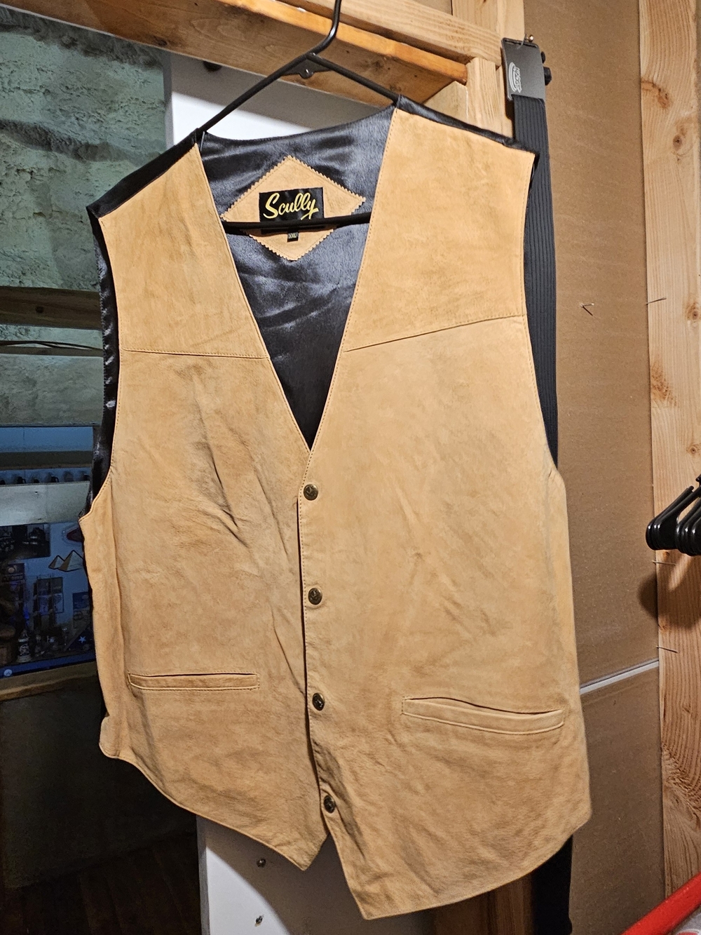 Scully Tan Suede Men's Vest with Black Satin Lining